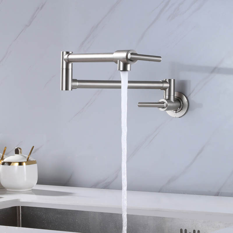 Commercial Kitchen Tap With Spray - Wandmontierter Gewerblicher Kochherd-Küchenarmatur mit Ausziehbarem Schwenkarm,