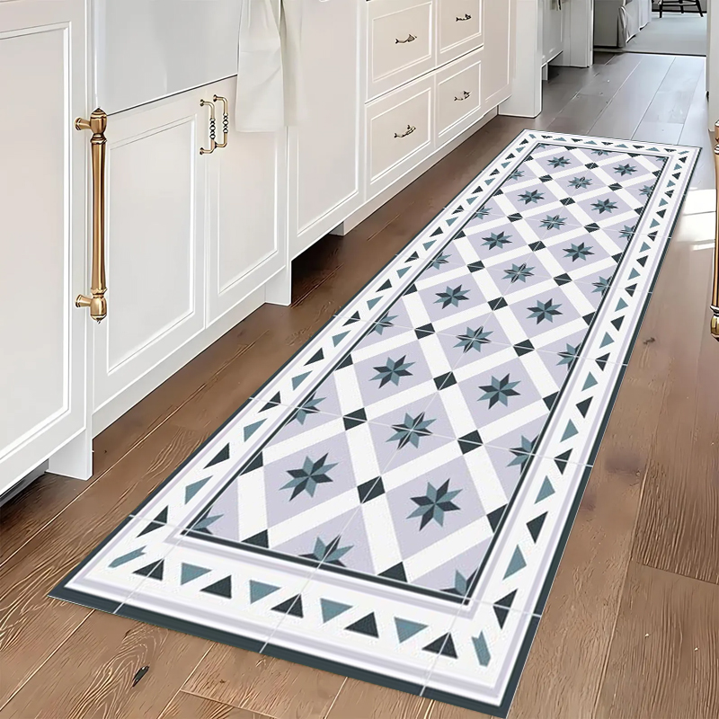 Commercial Kitchen Tile - Blau-Grauer Geometrischer Fliesenmuster-Läufer Rutschfester Moderner Teppich